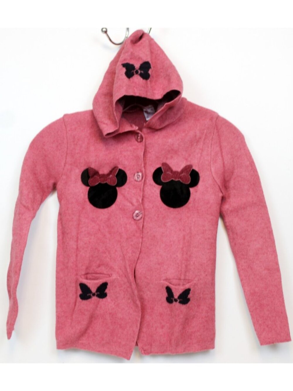 Zoe Sweater Cardigan Mouse girls Button up sz Lg Pink Minnie Pockets Soft